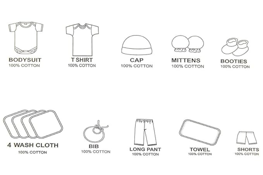 EIO baby clothing gift set with 13 cotton pieces for newborns and unisex everyday baby wear