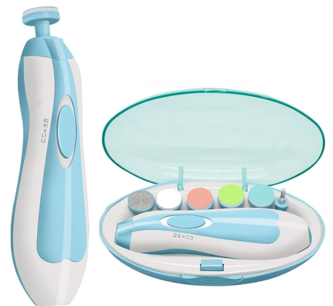 Baby nail trimmer with light and six grinding heads for newborn, baby and adult nail care at home