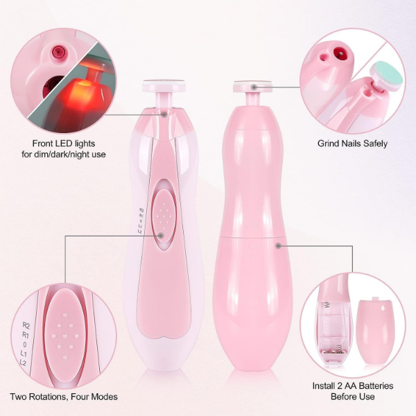 Baby nail trimmer with LED light and one-button control for convenient newborn and child nail care