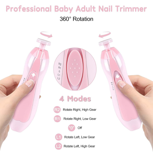 Portable baby nail trimmer with six interchangeable heads for newborn, baby and adult manicure care