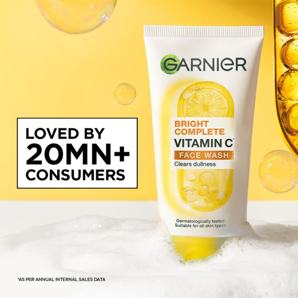 Garnier Vitamin C face wash tube for daily facial cleansing suitable for all skin types and routine use