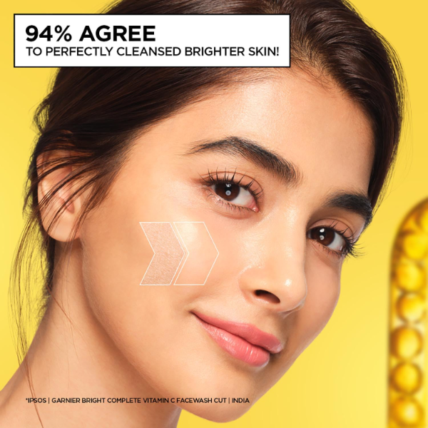 Garnier Vitamin C face wash displaying skincare cleanser suitable for women and men with all skin types