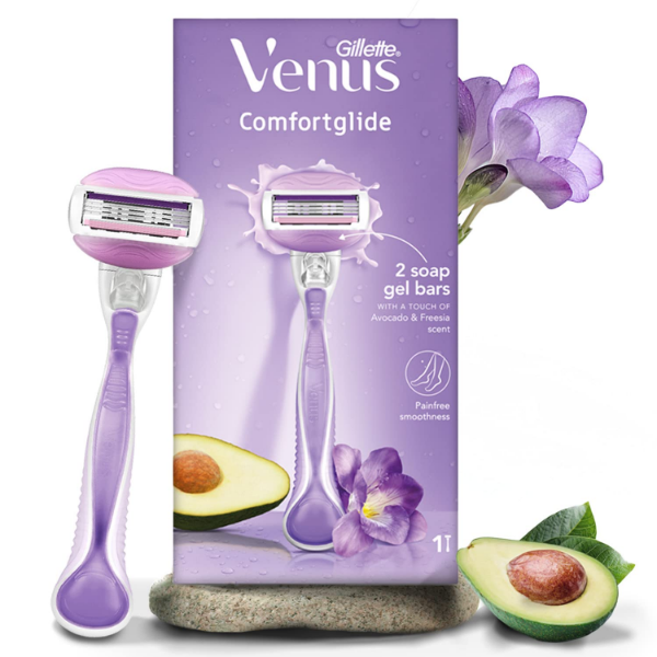 Gillette Venus Comfortglide and Snap women's body razor with avocado oil soap gel bars for smooth glide