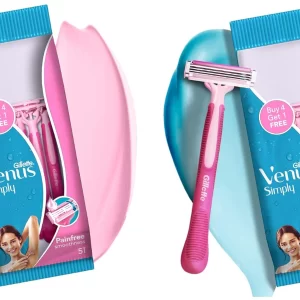 Gillette Venus Simply Venus Pink Hair Removal Razors for Women featuring women's disposable razors with three blades