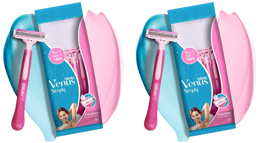 Gillette Venus Simply Venus Pink Hair Removal Razors for Women featuring women's disposable razors with three blades