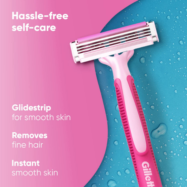 Gillette Venus Simply Venus Pink Hair Removal Razors for Women showing flexible razor head for smooth shaving