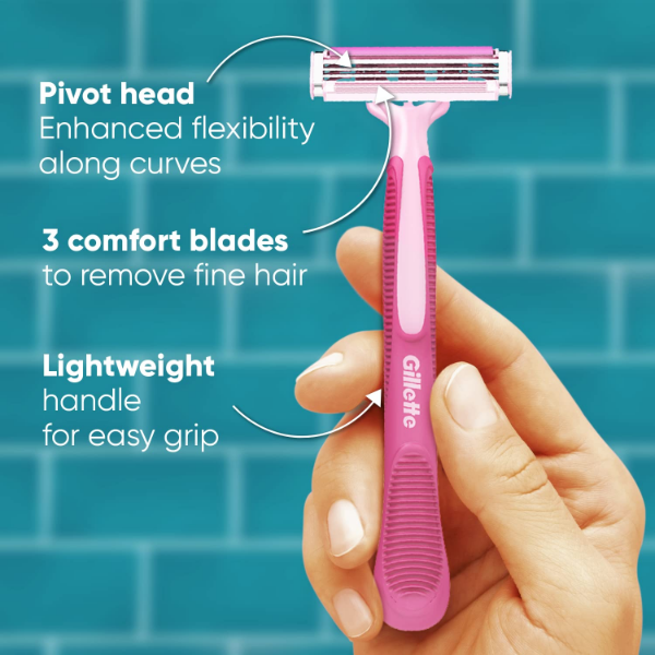 Gillette Venus Simply Venus Pink Hair Removal Razors for Women with aloe vera lubricating glide strip detail