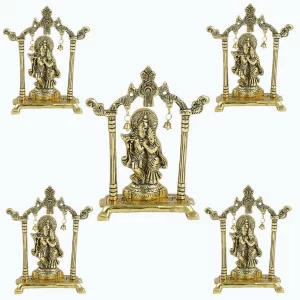 Gold plated Radha Krishna idol statue, 7 inch high and 5 inch wide metal decorative showpiece