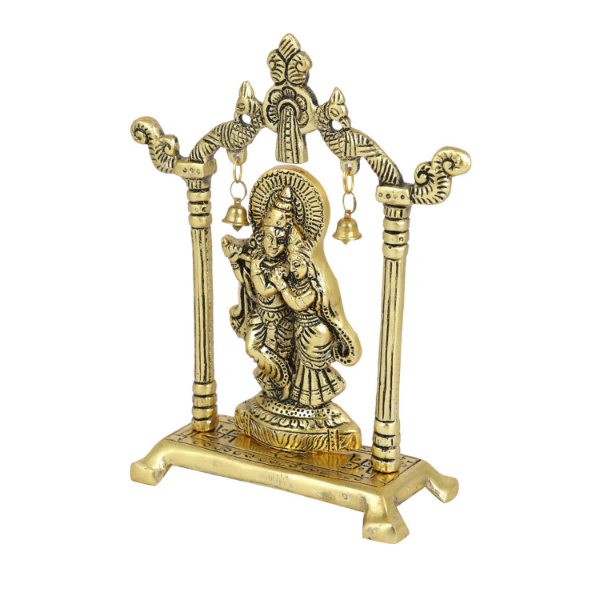 7 x 5 inch Radha Krishna idol crafted in metal with gold plated finish for home decor or gifting