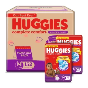 Huggies medium diaper pants Wonder Pants for babies weighing 7-12kg, 152 count pack of 2