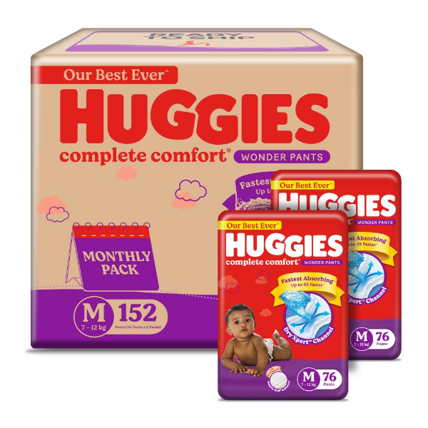 Huggies medium diaper pants Wonder Pants for babies weighing 7-12kg, 152 count pack of 2