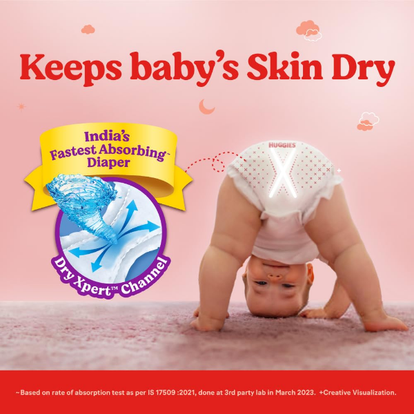 Huggies medium diaper pants with patented Dry Xpert Channel for faster urine absorption