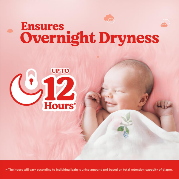 Huggies medium diaper pants with double leak guard for 7-12kg babies during overnight use