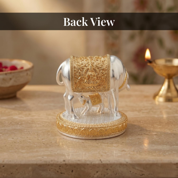 Kamdhenu Cow Idol for Pooja Room, Home Mandir or Office Desk, 6 Inch Decorative Spiritual Idol