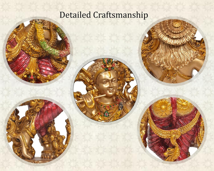 Krishna statue with flute showing detailed ornaments and traditional hand-painted decorative finish
