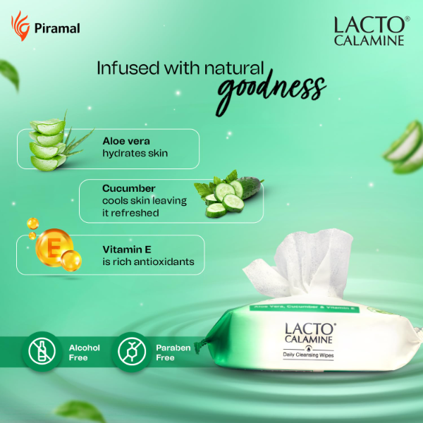 Lacto Calamine Daily Cleansing Face Wipes makeup remover wipes with soothing skin care ingredients