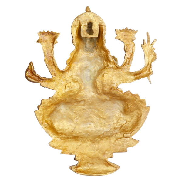 Brass Lakshmi Idol in Glossy Finish, Goddess Lakshmi Lotus Statue for Home Puja Mandir