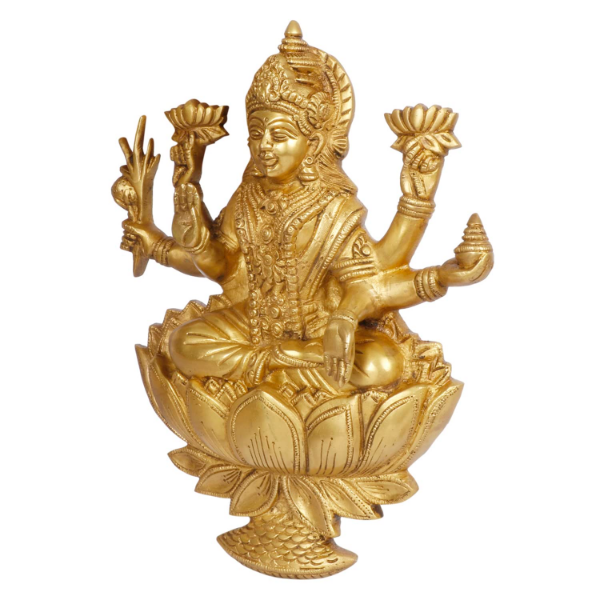 Brass Lakshmi Idol Wall Hanging with Lotus Design for Traditional Home Temple Decor