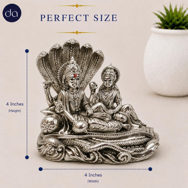 Lord Vishnu Lakshmi Idol showing Vishnu and Lakshmi beneath the Sheshnag canopy, 312g for pooja