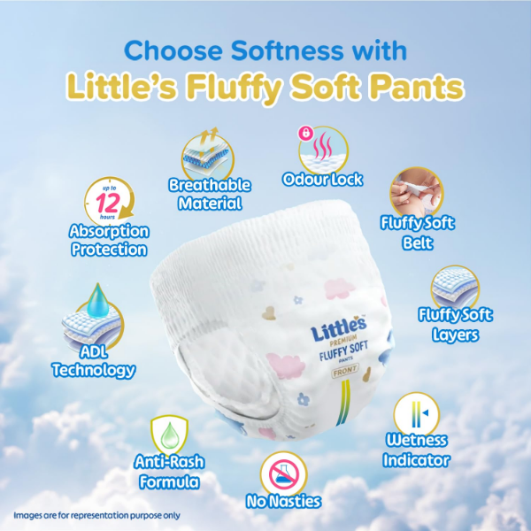Little's Baby Diapers with FluffySoft waistband, layers and breathable material for comfort