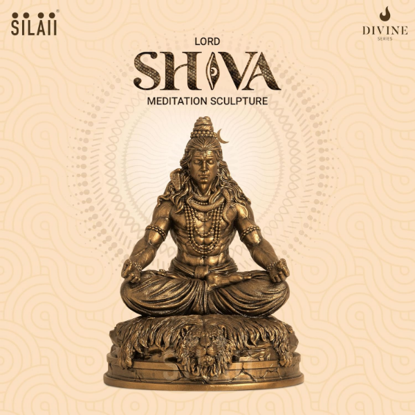 12 inch Shiva meditation statue showing Lord Mahadev in a peaceful seated pose for home decor