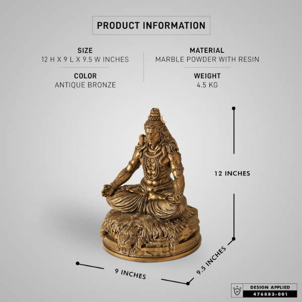 12 inch Shiva meditation statue for a pooja room, prayer area, yoga studio or spiritual home display