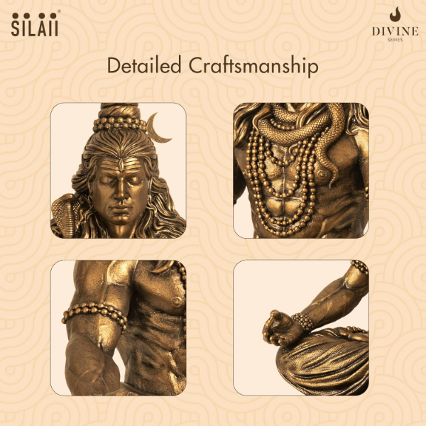12 inch Shiva meditation statue displayed as a spiritual showpiece for home and office interiors