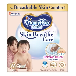 MamyPoko medium diapers Skin Breathe Care for babies weighing 7-12kg, 62 count pack