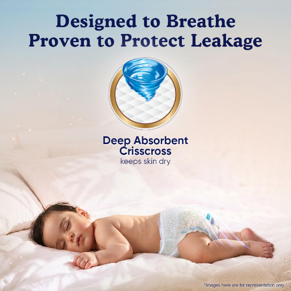 MamyPoko medium diapers with Deep Absorbent Crisscross three-layer core for day and night
