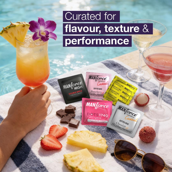 Manforce Cocktail Condoms assorted flavours with dotted and ribbed designs, 100 pieces pack