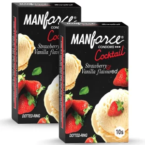Manforce flavoured condoms with strawberry vanilla flavour and extra dotted texture in pack of 5