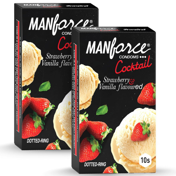 Manforce flavoured condoms with strawberry vanilla flavour and extra dotted texture in pack of 5