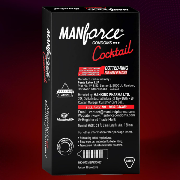 Manforce flavoured condoms featuring extra dotted texture and lubrication for intimate use