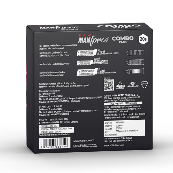 Manforce flavoured condoms assorted with chocolate, strawberry, black grapes, mint and melon