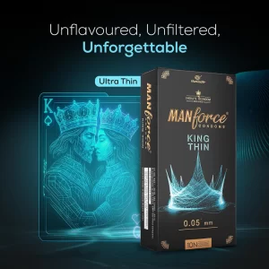 Manforce ultra-thin condoms in an unflavoured pack of 10 for intimate use