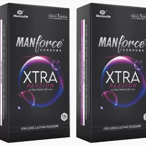Manforce Xtra Passion Condoms ultra thin climax delay, unflavoured 80 count pack of 8 for couples