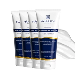 Mannlich Men's Intimate Hair Removal Cream 400ml bottle designed for painless grooming of coarse pubic hair
