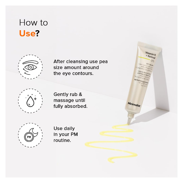 Minimalist Vitamin K Eye Cream featuring peptide retinal and caffeine formula for daily under eye skincare