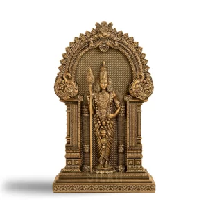 Murugan statue for pooja with antique bronze finish, shown for home altar and decor display