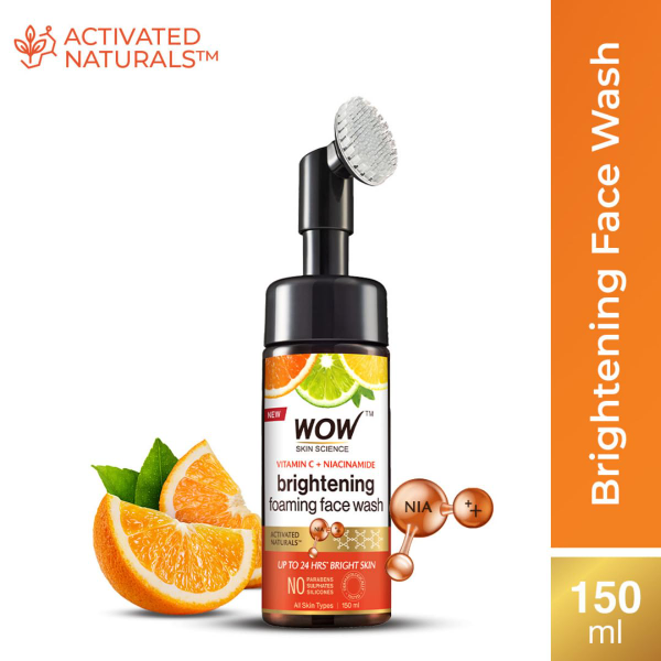WOW Skin Science Vitamin C Face Wash highlighting brightening formula with niacinamide for everyday skincare