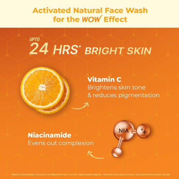 WOW Skin Science Vitamin C Face Wash with integrated cleansing brush for removing excess oil and impurities