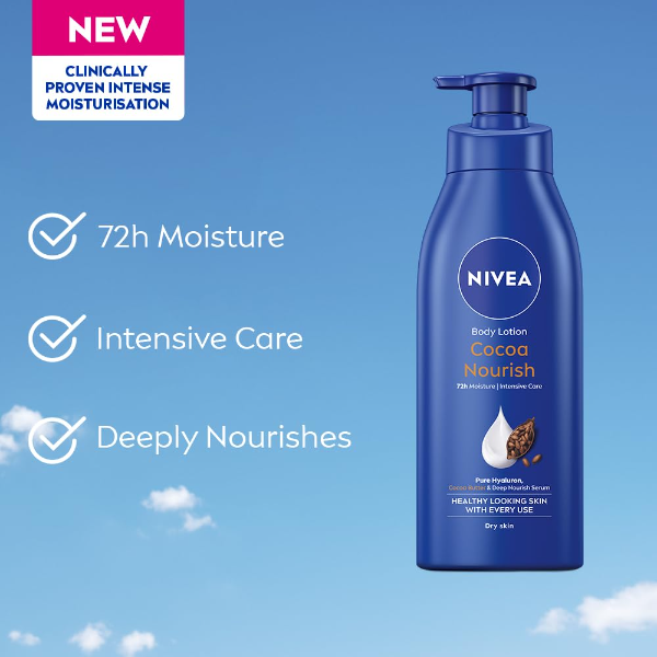 NIVEA Cocoa Nourish Body Lotion with Deep Moisture Serum for non greasy everyday skin moisturising
