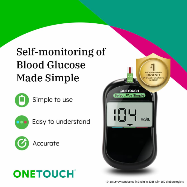 OneTouch Select Plus Blood Glucose Monitor displaying ColourSure technology for easy reading interpretation