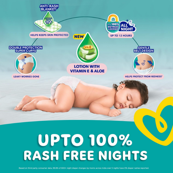 Pampers medium diaper pants with Aloe Vera and Vitamin E lotion for baby skin care