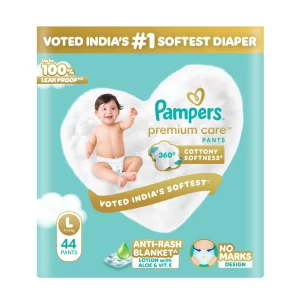Pampers large baby diapers Premium Care 44 count with 360° cottony softness and no marks design