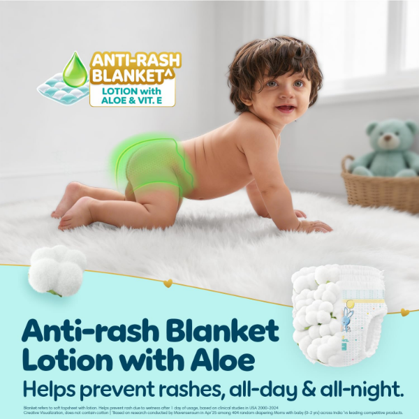 Pampers large baby diapers with breathable micropores and 360° cottony soft comfort for everyday use