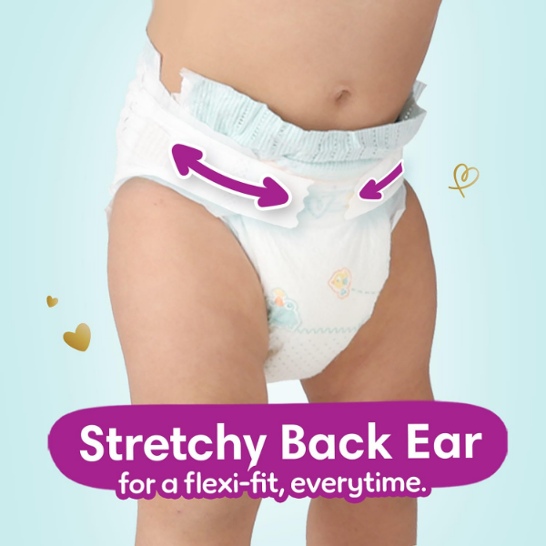 Pampers Active Baby Diapers with stretchy waist and sides for a secure, flexible fit daily