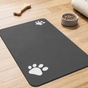 PADOOR Pet Feeding Mat for dog and cat food and water bowls with absorbent surface and backing