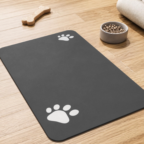 PADOOR Pet Feeding Mat for dog and cat food and water bowls with absorbent surface and backing