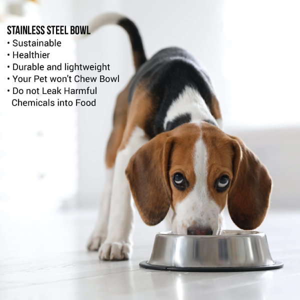 Large Stainless Steel Dog Bowl for food and water with durable everyday design for suitable dog breeds